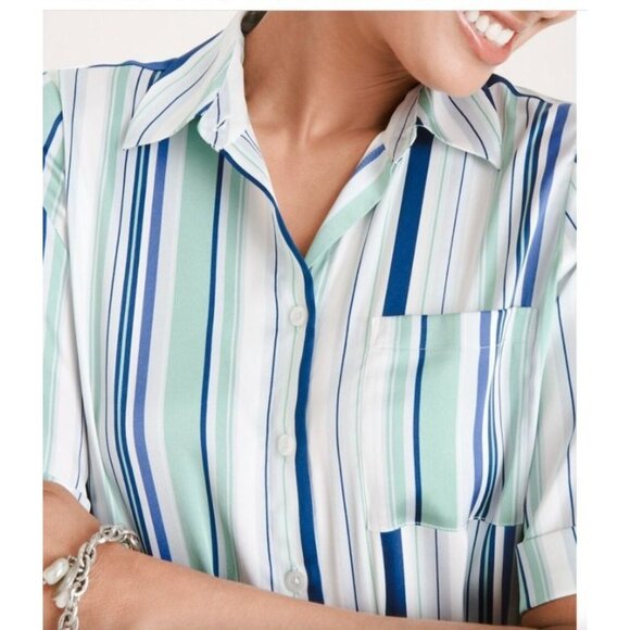 Chicos 4 Women Striped Collared Button-Up Shirt Size 2x plus short sleeve satin - Picture 6 of 15